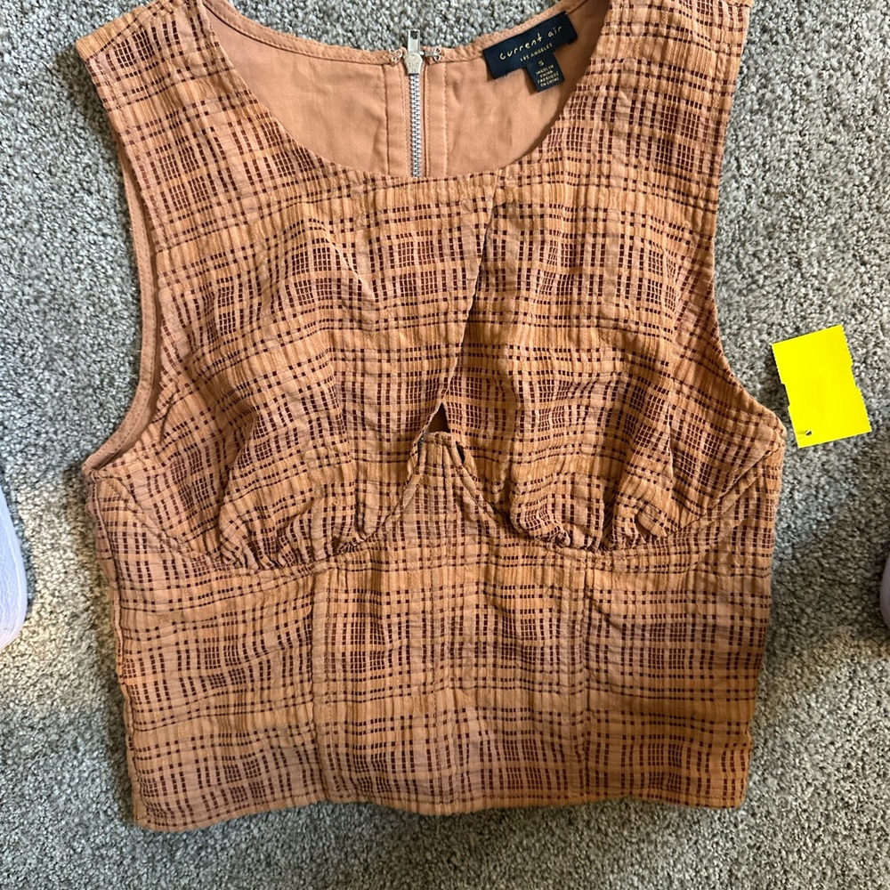 Current Air Plaid Crop Top in Tan and Brown